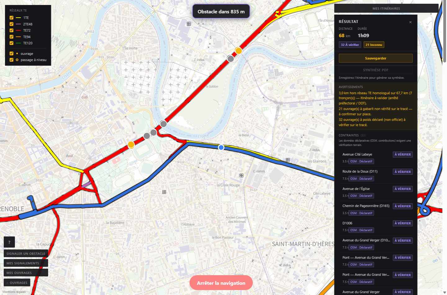 Driving navigation with large banner and remaining distance